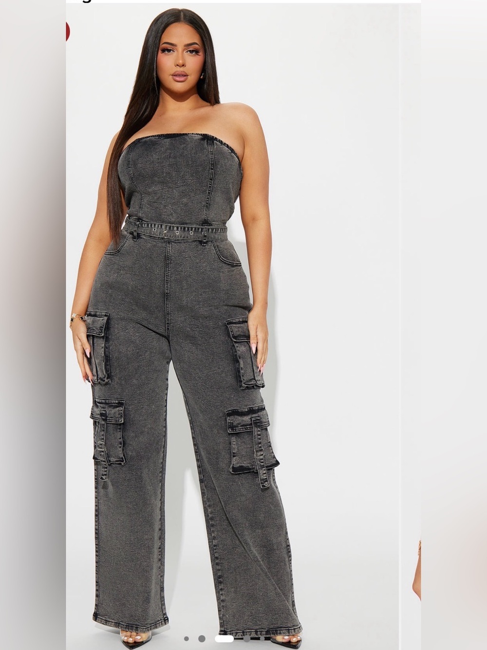 Fashion Nova Strapless Black Denim Jumpsuit